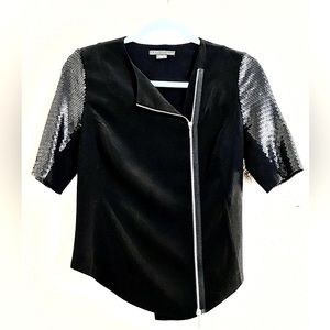 Armani Exchange Women’s Black Zip Up Sequin Top Sz Small